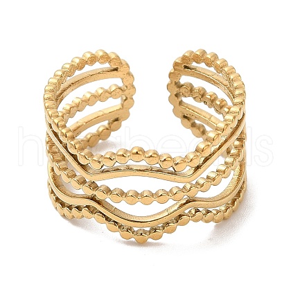 Ion Plating(IP) 304 Stainless Steel Wave Open Cuff Ring for Women RJEW-M149-36G-1