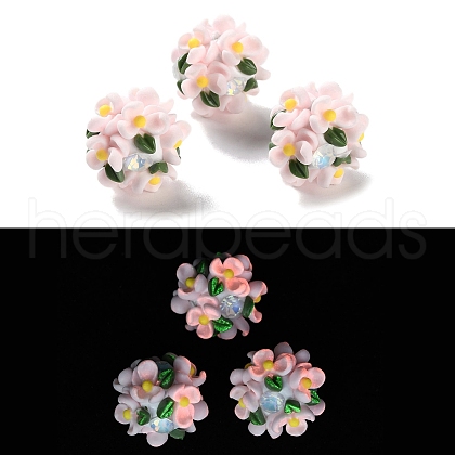 Luminous Polymer Clay Rhinestone Floral Ball Beads CLAY-U002-01E-1