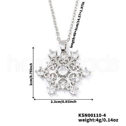 Elegant Brass Cubic Zirconia Snowflake Pendant Necklaces EH2913-4-1