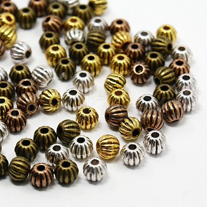 Tibetan Style Corrugated Beads Alloy Round Spacer Beads TIBEB-X0014-NR-1