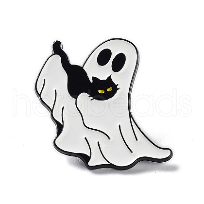 Ghost with Black Cat Alloy Enamel Brooch JEWB-E034-02EB-06-1