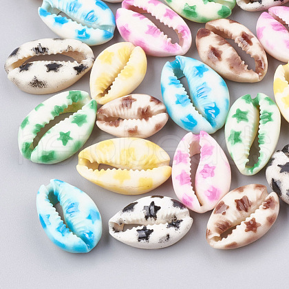 Printed Natural Cowrie Shell Beads X-SHEL-S274-03-1