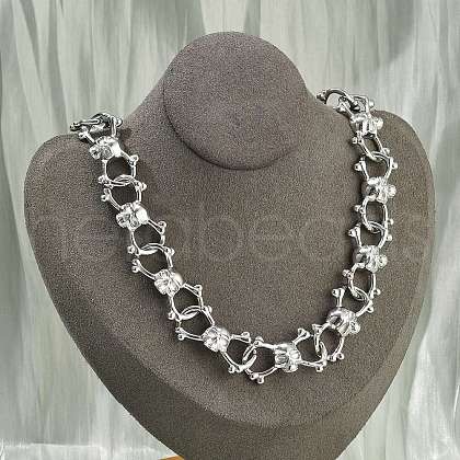 304 Stainless Steel Skull Link Chain Necklaces for Women Men NJEW-A043-03P-1