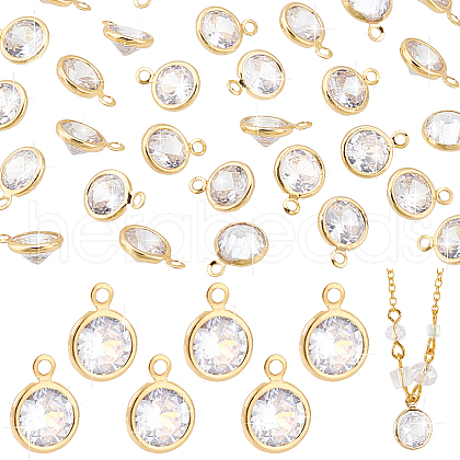   30Pcs Brass Edge & Loop Micro Pave Clear Cubic Zirconia Charms KK-PH0010-41-1