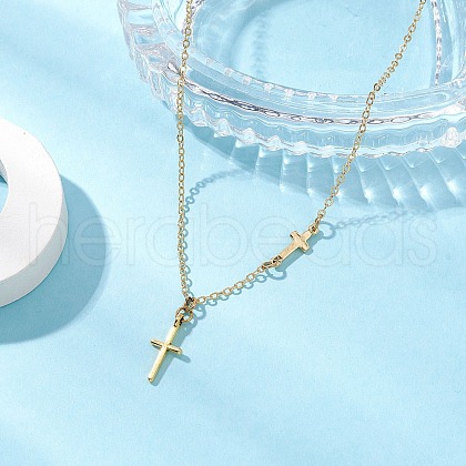 Cross 304 Stainless Steel Pendant Necklaces NJEW-JN05200-01-1