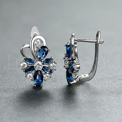 Brass Micro Pave Cubic Zirconia Flower Hoop Earrings WGA76CA-11-1