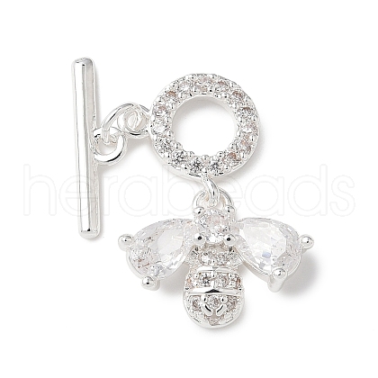 Brass Micro Pave Clear Cubic Zirconia Toggle Clasps KK-G531-06S-1