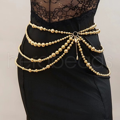 Alloy & Round Plastic Imitation Pearl Multi Layered Tassel Waist Chains for Beach Party WGD927B-02-1