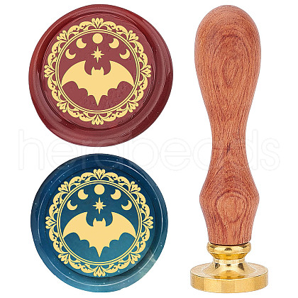 Brass Wax Seal Stamp with Wood Handle AJEW-WH0412-0022-1