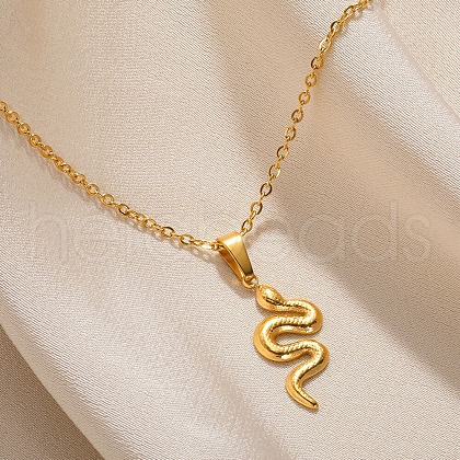 304 Stainless Steel Snake Pendant Necklaces for Women Men NJEW-Z063-03G-05-1