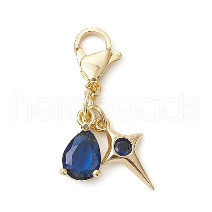 Star & Teardrop Brass Micro Pave Cubic Zirconia Pendant Decorations HJEW-JM02066-01-1