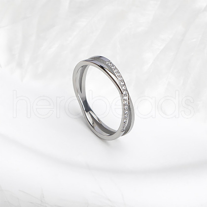 304 Stainless Steel Micro Pave Clear Cubic Zirconia Finger Rings for Women FS-WG1B662-07-1