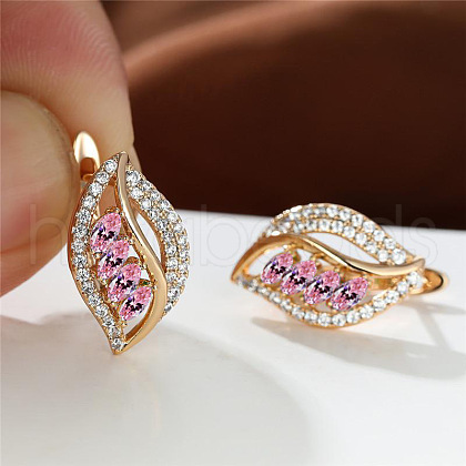 Leaf Brass Micro Pave Cubic Zirconia Hoop Earrings WG08CC9-04-1
