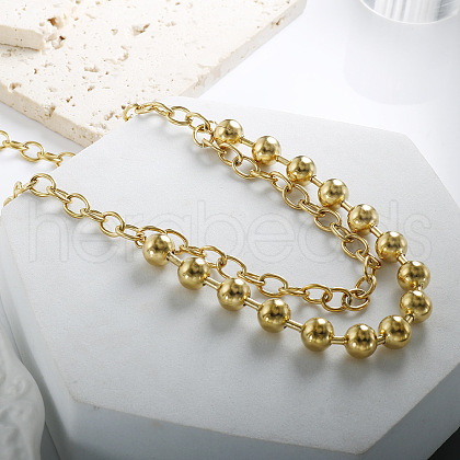 304 Stainless Steel Cable Chain & Ball Chain Necklaces for Women NJEW-F340-02G-1