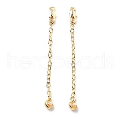 Brass Enamel ABS Imtation Pearl End with Chain KK-B129-27G-01-1