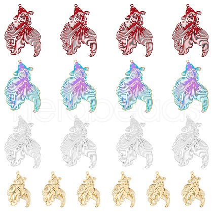 SUPERFINDINGS 24Pcs 4 Colors 201 Stainless Steel Filigree Pendants STAS-FH0002-09-1