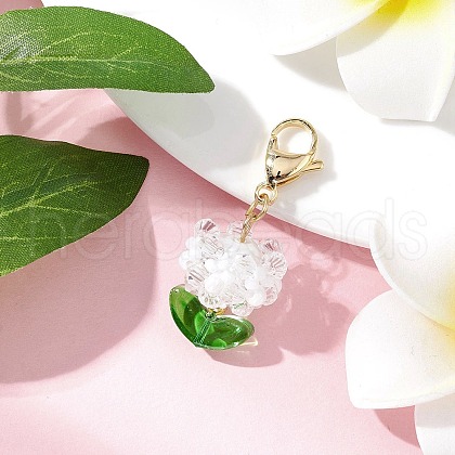 Flower Glass Pendant Decorations HJEW-MZ00218-04-1