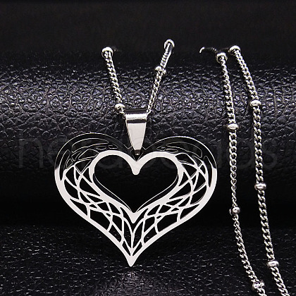 Hollow Out Heart 304 Stainless Steel Pendant Necklaces for Women FS-WG1E05F-01-1
