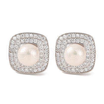Mother's Day Jewellery 925 Sterling Silver Square Stud Earrings EJEW-C115-02P-1