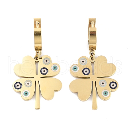 Left and Right Clover 304 Stainless Steel Dangle Earrings EJEW-L283-082G-1