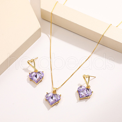 Heart Alloy Glass Pendant Necklace & Stud Dangle Earring FS-WG91246-07-1