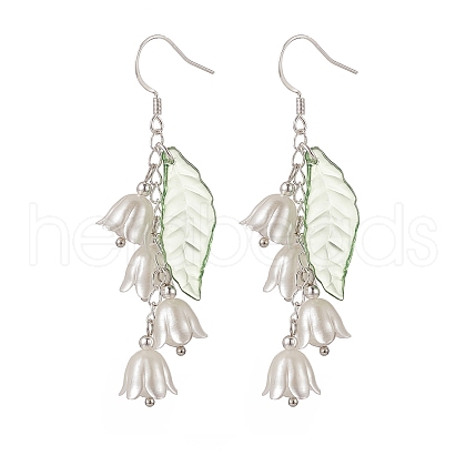 ABS Plastic Flower of Life with Shell Pearl Beaded Dangle Earrings EJEW-TA00182-1