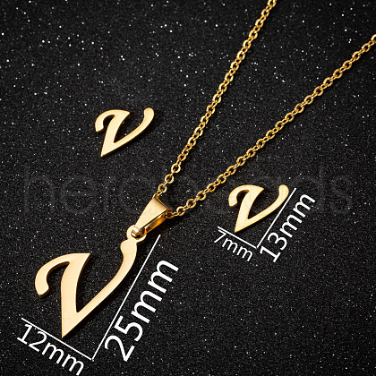 201 Stainless Steel Pendant Necklaces & Stud Earrings Sets WG00841-36-1