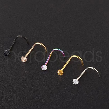 304 Stainless Steel Rhinestone Round Ball Fishtail Nose Rings WGE5A2F-09-1