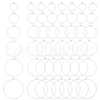 48Pcs 6 Sizes 316L Surgical Stainless Steel Hoop Earring Findings STAS-LP0001-06-1