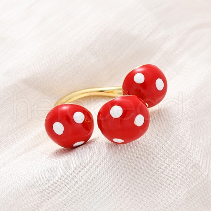 Brass Enamel Open Cuff Rings for Women RJEW-U057-23G-03-1