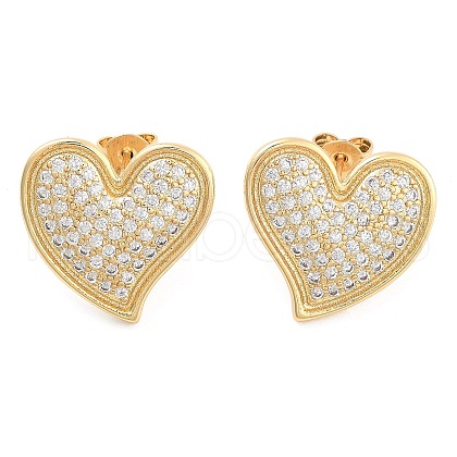 Brass Pave Cubic Zirconia Stud Earrings EJEW-U005-10G-1