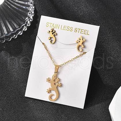 Gecko 201 Stainless Steel Pendant Necklaces & Stud Earrings Sets for Women SJEW-Q025-07G-1