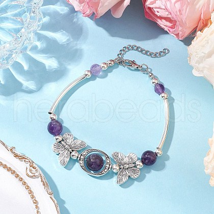 Natural Amethyst Beaded Braceleys BJEW-JB11665-03-1