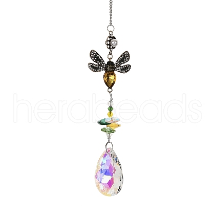 Crystal and Alloy Rhinestones Steel Wire Pendant Decorations HJEW-R050-03AGP-1