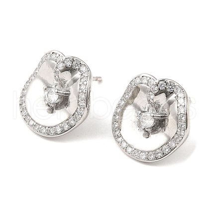 Brass Twist Flat Round Stud Earrings with Clear Cubic Zirconia EJEW-Q770-09P-1