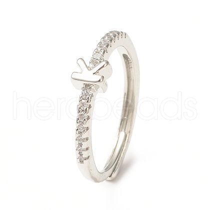 Clear Cubic Zirconia Initial Letter Adjustable Ring RJEW-C052-01P-K-1