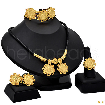 Flower Alloy Pendant Necklace & Stud Earring & Ring & Bangle FS-WG5023A-03-1