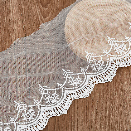 DELORIGIN 5 Yards Milk Fiber Gauze Embroidery Lace Ribbon Trims Fabric DIY-DR0001-57-1