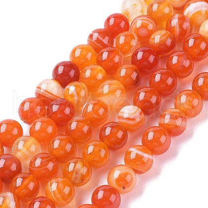 Natural Striped Agate/Banded Agate Beads Strands X-G-G582-8mm-62-1