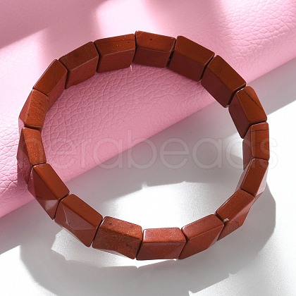 Sqaure Natural Red Jasper Beads Stretch Bracelets for Women Men BJEW-C097-06S-1
