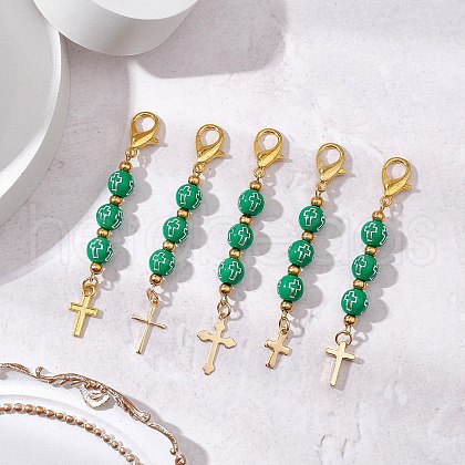 5Pcs 5 Styles Cross Alloy & Brass & 304 Stainless Steel Pendants Decoration HJEW-JM02994-1