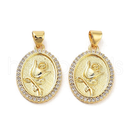 Rack Plating Brass Micro Pave Clear Cubic Zirconia Pendants KK-Z064-15G-1
