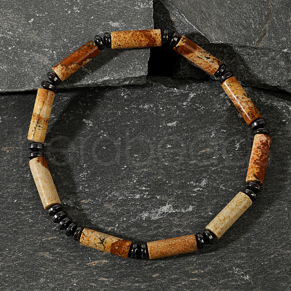 Natural Picture Jasper Beads Stretch Bracelets for Men Women ZJ2893-2-1