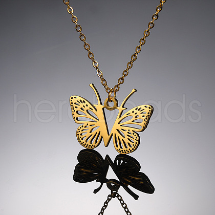 304 Stainless Steel Butterfly Initial Pendant Necklaces WG80197-22-1