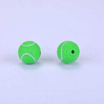 Printed Round with Baseball Pattern Silicone Focal Beads SI-JX0056A-112-1