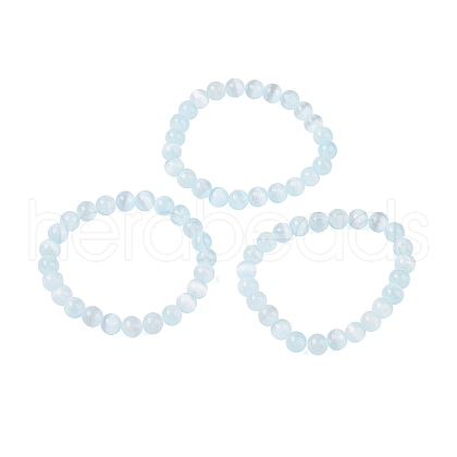 Round Natural Selenite Beaded Stretch Bracelets BJEW-L694-002A-01-1