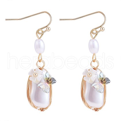 Shell Pearl with Acrylic Butterfly Dangle Earrings JE975A-1