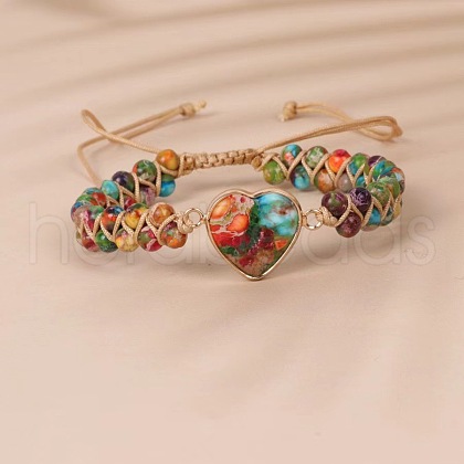 Heart Natural Imperial Jasper Beads Link Bracelets WG1E55C-13-1