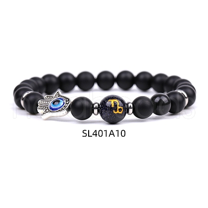 Natural Black Agate & Obsidian Stretch Bracelets PW-WG62314-10-1