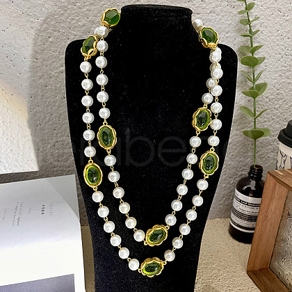Alloy & Imitation Pearl & Oval Lampwork Beaded Long Necklaces for Women FS-WG23C77-01-1